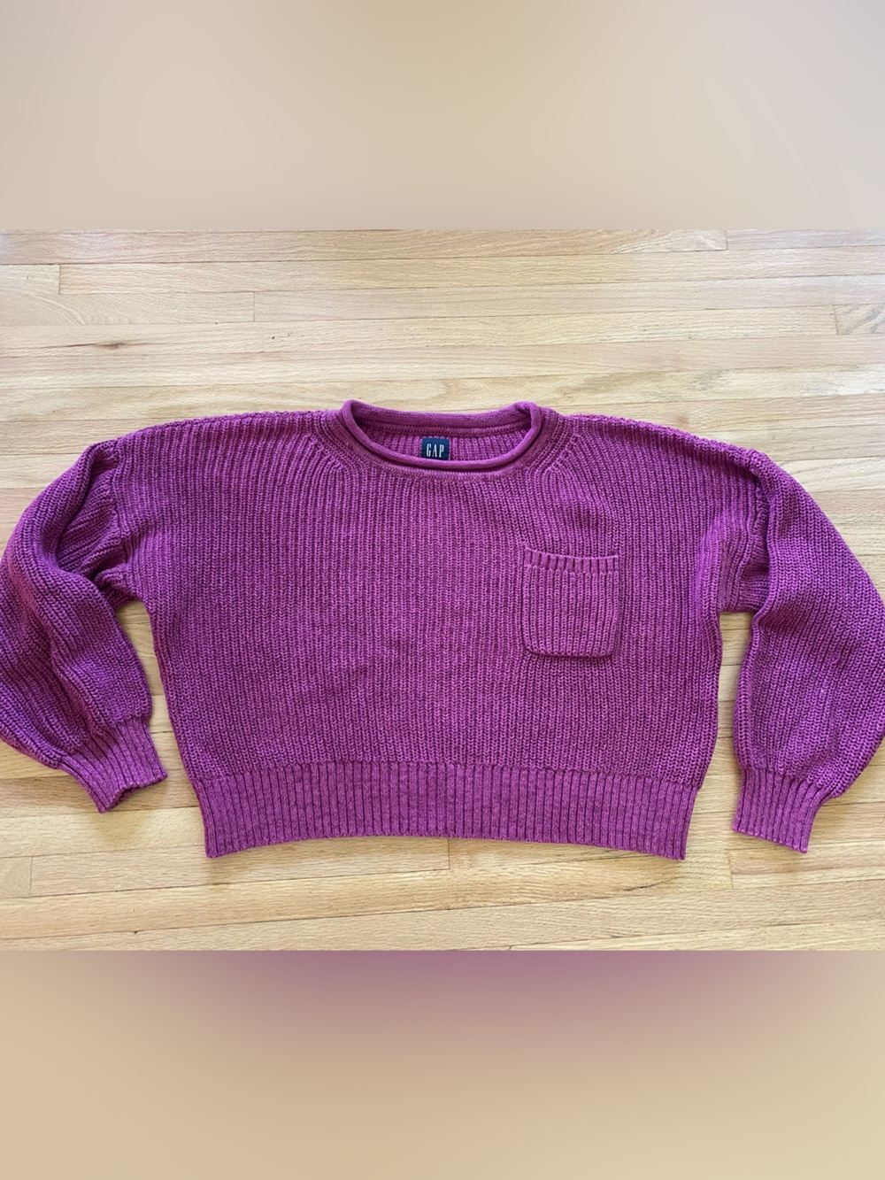 GAP roll neck cropped boxy chunky knit coastal cotton slouchy sweater